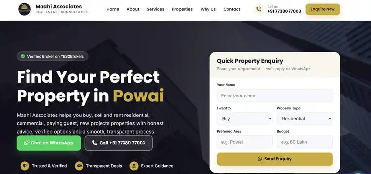 Sample broker website made on YES2Brokers - Maahi Associates, Powai